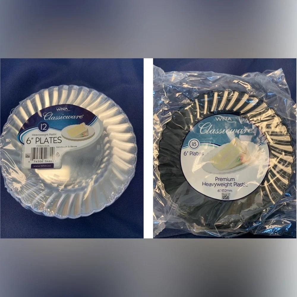 NWT Dessert Plates, 6” Black and clear color. 6 pks